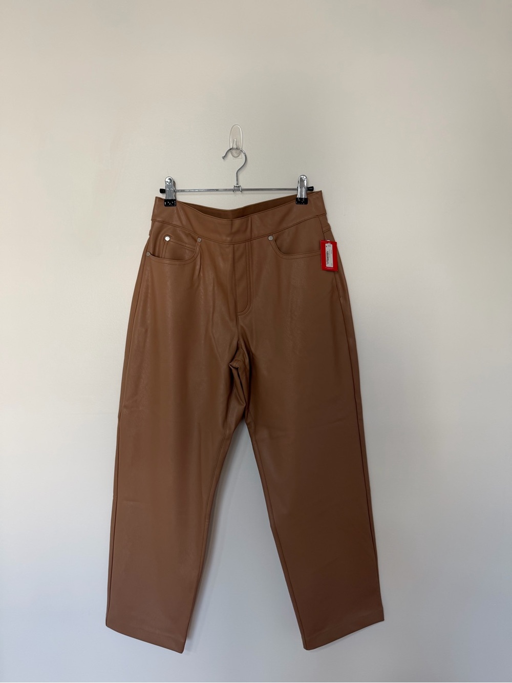 SPANX II Slim Straight Pants Medium Brown Toffee Vegan Leather New With Tag